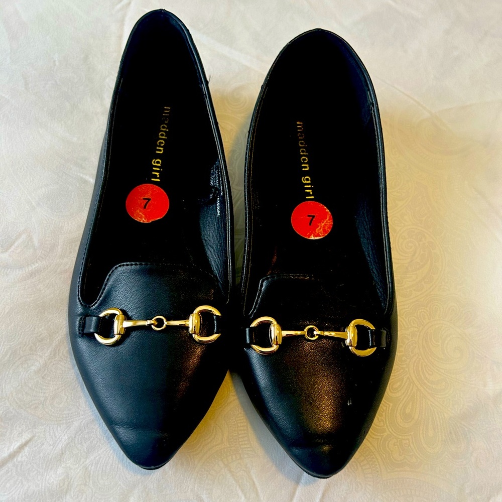 Madden Girl Black Flats with Gold Detailing